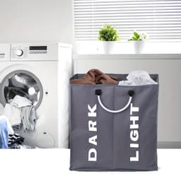 Bovista Wassorteerder - Wasmand 2 Vakken - Laundry Basket - Wassorteerder Op Wieltjes - Bag - Lichtgrijs — thumbnail 5