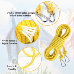 Waslijn extra sterk, 8 mm stabiel, scheurvast en roestbestendig, 15 m nylon waslijn met karabijnhaak voor camping, buiten, balkon — thumbnail 5