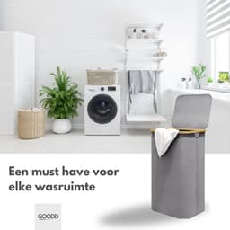 GOODD® - Wasmand - Wasmand 3 vakken - Wasmand met deksel - Wassorteerder - Licht Grijs - 160 Liter — thumbnail 4