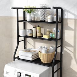 3-Tier Opbergrek Wasmachine - Ruimtebesparend - Badkamer - Boven Het Toilet - Multifunctioneel - Sterk Lager - Hangbaar - Zwart Wasmachine rek — thumbnail 2