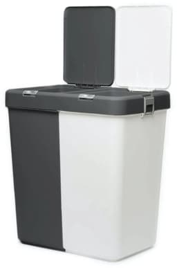Wasmand - 2 Vakken met Deksel - Met Touch Deksel - Gemaakt van 100% gerecycled kunststof - 80 L - wasmand met deksel - Wassorteerder - Grijs - Wit — thumbnail 5