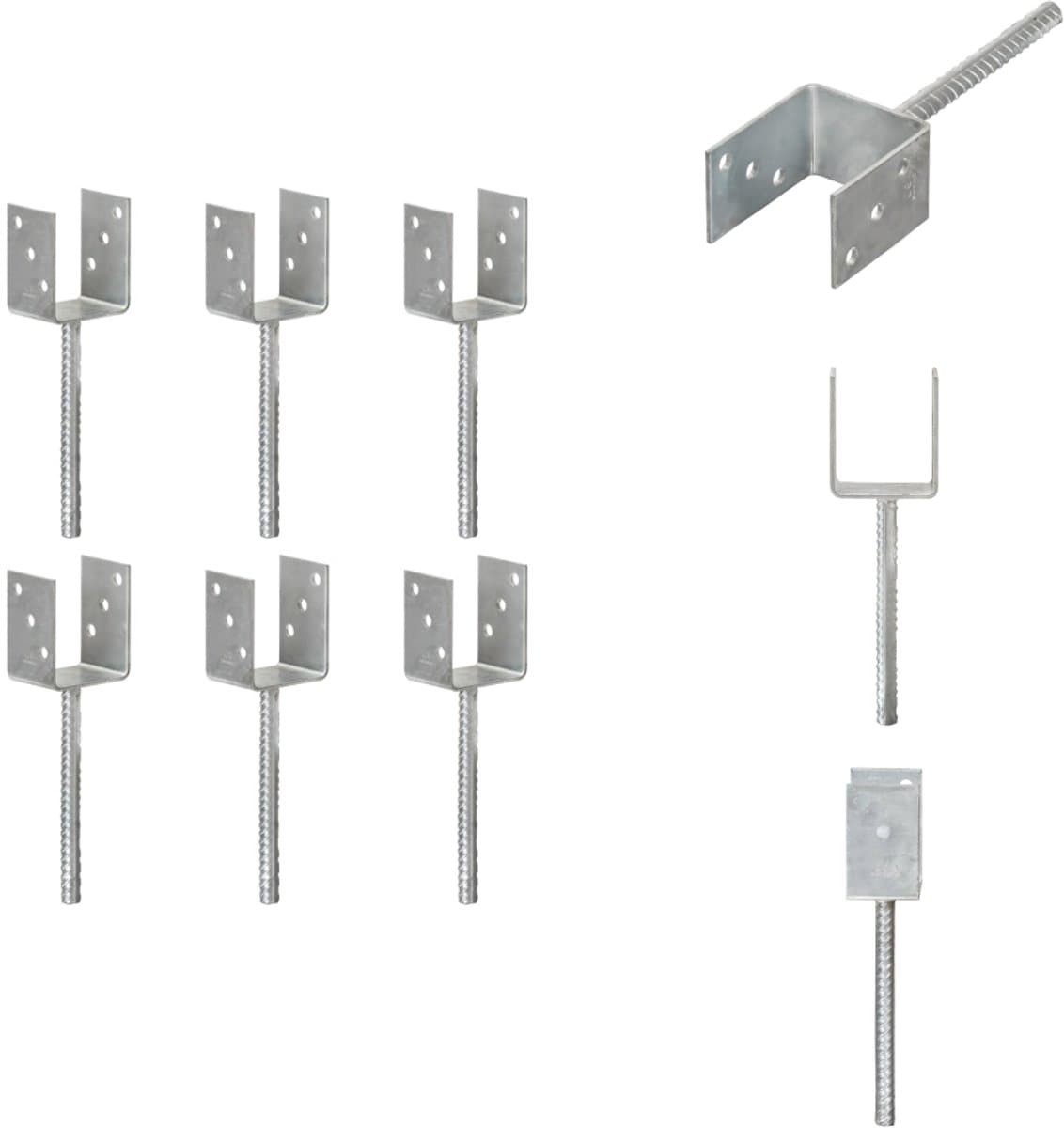 vidaXL - Grondankers - 6 - st - 8x6x30 - cm - gegalvaniseerd - staal - zilverkleurig — afbeelding 1