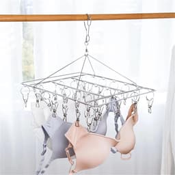 RVS kledingdroogrek met 20 clips - Draaibare hanger voor ondergoeddroger - Met winddichte haken - Geschikt voor handdoeken, bh's, handschoenen en babykleding - Geschikt voor binnen- en buitengebruik - Zilver — thumbnail 5