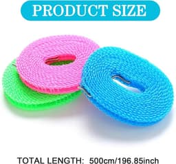 3 stuks Waslijn - Waslijndraad - Drooglijnen - Wasdraad - 5M - Winddichte antislip waslijn - Campingaccessoires - Outdoor - Draagbaar Droogtouw voor outdoor, camping, reizen, hanger of thuisgebruik — thumbnail 4