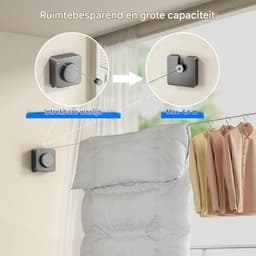 Waslijn - Intrekbaar - Geen doorhangen - Wandgemonteerde intrekbare waslijn - 4,6 m - Roestvrijstalen touw - Grijs — thumbnail 2