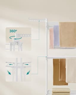 SONGMICS Droogrek, staand droogrek, 4 niveaus, vleugelwasrek, inklapbare vleugels, met wieltjes, 63,5 x 128 x 173 cm, groot, eenvoudige montage, voor binnen en buiten, wolkenwit — thumbnail 5