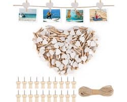 Hartvormige Wasknijpers - 100 Stuks met Jute Koord en Beeldnaalden voor Fotowanden en Decoratie