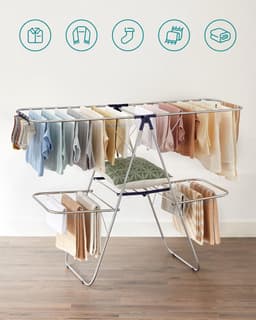 Droogrek - Inklapbaar wasrek voor binnen en buiten - Staand droogrek met vleugels - Ruimtebesparend en lichtgewicht - Voor kleine en grote wasjes - Perfect voor appartementen, balkon en studentenkamer - Snel opvouwbaar - Wasdroogrek voor huishoudelij — thumbnail 4