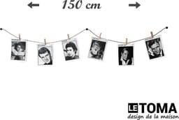 Fototouw met klemmen voor creatieve en mooie decoratie, 150 cm fotolijn van natuurlijk hennep en 12 rustieke houten knijpers zorgen voor het juiste licht. — thumbnail 4