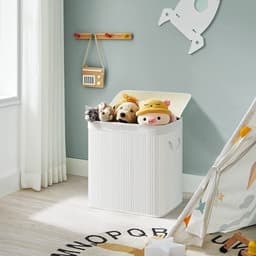 Hoppa! Wasmand - Bamboe - 3 vakken - 150 L - Opvouwbaar - Wit — thumbnail 4