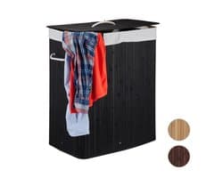 Wasmand met 2 vakken - 95 liter - ruimtebesparend - bamboehout