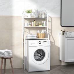 3 Tier Drum Washing Machine Storage Rack - Space Saving Bathroom Rack Above Toilet - Multi-Purpose Bearing Strong Adjustable Storage Rack - Steel White — thumbnail 2