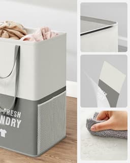 Grote opvouwbare wasmand 90L met 2 vakken - dubbele handgrepen - voor wasruimte badkamer - donkergrijs - LCB209G21 - 40 x 35 x 65 cm — thumbnail 3