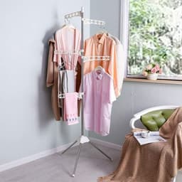 Opvouwbaar droogrek voor kleren - inklapbaar statief - kleerhanger hoek kledingstuk opslag plank - draagbaar wasorganisator - ivoor folding wall laundry rack — thumbnail 3