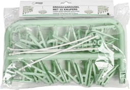 Benson Droogcarrousel - groen - kunststof - 32 clips/knijpers - 30 x 40 cm - droogmolen — thumbnail 4