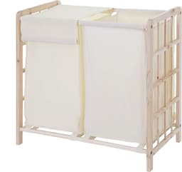 Wasbak MCW-B60, Wasbox wasmand, massief hout 2 vakken 60x60x33cm 68l ~ lichtbruin, deksel crème — thumbnail 1