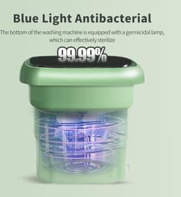 Draagbare mini-campingwasmachine met centrifuge - 45 liter capaciteit - Opvouwbare wasmachine tot 15 KG - Blauwlichtsterilisatie - Ideaal voor ondergoed, sokken, kamperen en buiten — thumbnail 4