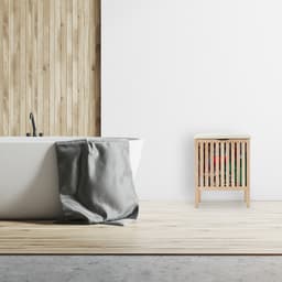 wasmand kruk - badkamerkruk - 40 liter - 51 x 41 x 41 cm - hout - naturel-wit — thumbnail 4