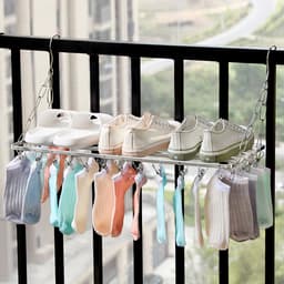 Hangend Roestvrijstalen Droogrek voor Balkon en Verwarming - met 20 knijpers-Ruimtebesparend en Duurzaam - Perfect voor Kleding, Handdoeken en Kussens-60cm — thumbnail 4