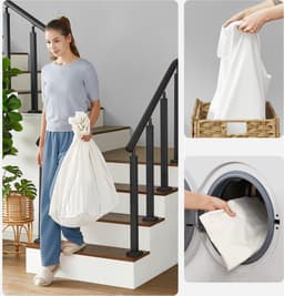 SONGMICS Wasmand met deksel, 160 L, wasverzamelaar 3 compartimenten, wassorteerder met wielen, in rotan look, waszak verwijderbaar, voor wasruimte, 70 x 36 x 66 cm, Natuurlijke kleuren — thumbnail 4