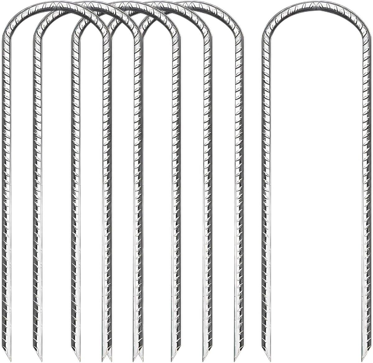 Set van 6 U-vormige zware metalen tentpinnen van 30 cm, verzinkte stalen grondankers voor trampolines, windbestendige en stevige ankers voor bouncy castles, kamperen en luifels — afbeelding 1