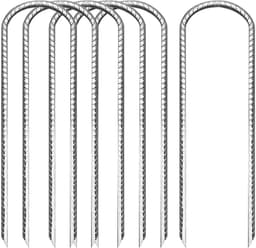 Set van 6 U-vormige zware metalen tentpinnen van 30 cm, verzinkte stalen grondankers voor trampolines, windbestendige en stevige ankers voor bouncy castles, kamperen en luifels — thumbnail 1