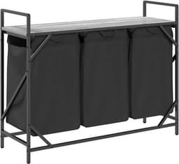 Wasmand – Wasbasket – Laundry Basket – Waston – Wasbak – Met 3 Vakjes – Bovenplank – Staal & Hout – Uitneembare Waszakken — thumbnail 1