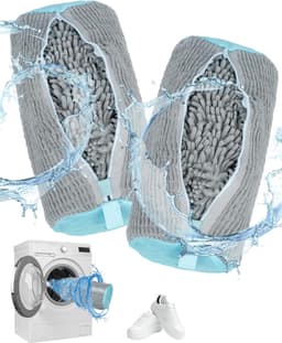 2 stuks schoenwaszakken, wasmachine, schoenenzak, 40 x 20 cm, met ritssluiting, waszak, 360 graden reinigingsdweil, sneakers, waszak voor alle soorten schoenen en maten, herbruikbaar, robuust, grijs — thumbnail 1