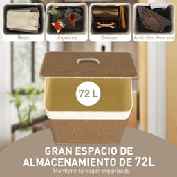 ELYSIVM Wasmand - Wasmand Bamboe - Wasmand met Deksel - Wasmand met Binnenzak - Uitneembare Waszak - Warm Bamboe Design voor Slaapkame / Badkamer - 72 L - 40 x 30 x 60 cm - Bruin / Crème — thumbnail 4