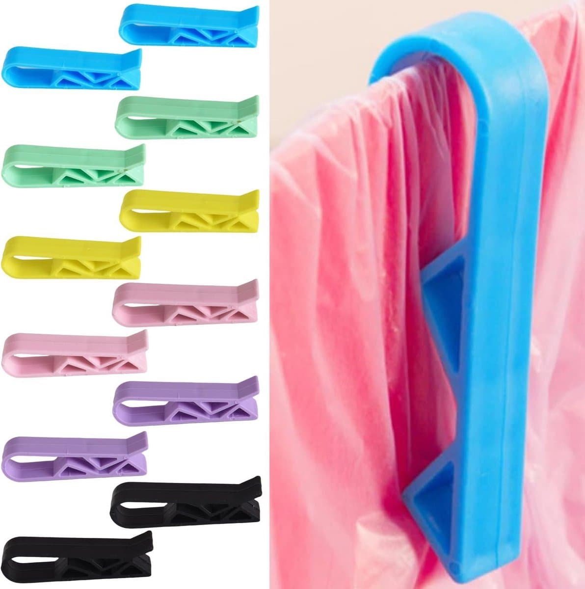 Vuilniszak Clips - Afvalzak Houders - Net Afval Beheer - Sterke Anti-slip Klem - 12 Stuks Set - 6 Kleuren — afbeelding 1