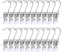 20 Stuks Kledingknijpers - RVS Was Haken - Antislip Kleding Hanger Clip - 360° Draaiende Schoen Clips - Metaal Clips voor Schoenen Sokken Handdoeken (Wit) — thumbnail 1