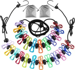 2-pack waslijn - draagbare waslijn - campingwaslijn - inclusief 12 wasknijpers - kampeeraccessoires Reiswaslijn - intrekbare elastische waslijn - voor buiten binnenshuis - voor campers, hotelkamers - zwart - 1.8m — thumbnail 1