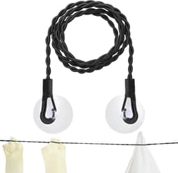 Campingwaslijn Intrekbaar - Reis Waslijn - Buiten Kleding Drogen - Sterke Zuignappen - 250 cm - Zwart — thumbnail 1