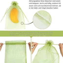 Fruitzakjes van netstof - Beschermzakken voor fruit - Bescherming van oogst - Geoptimaliseerde luchtcirculatie - 15 x 20 cm - Fruitgroen — thumbnail 5