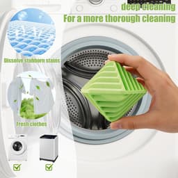 Verpakking van 4 herbruikbare antistatische wasballen, 65*58*60 mm, geschikt voor wasverzachter in de wasmachine. Het gestructureerde oppervlak voorkomt dat kleding in de knoop raakt en verbetert de reinigingsprestaties (milieuvriendelijk). — thumbnail 2