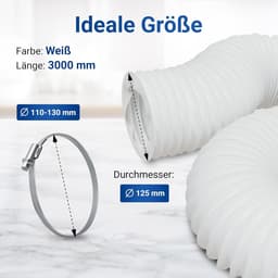 Afvoerslang Airco - Flexibele slang - Mobiele koeling - Met slangklemmen - 3 meter 125 mm - Wit — thumbnail 4