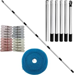 Waslijn Palen - Steunpaal Kledinglijn - Buiten Kleding Drogen - Roestvrij Staal - 2.2 Meter Hoog - Zilver — thumbnail 1