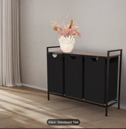 Wasmand 3 Vakken - Wassorteerder - Uitschuifbaar - Wasbox Metaal - 117L Inhoud - 90 x 33 x 70 cm - Zwart/Bruin — thumbnail 1