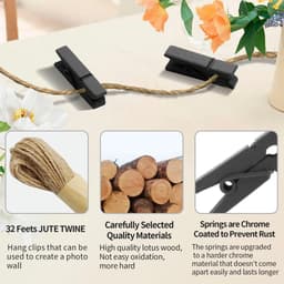 Mini Wasknijpers - Houten Knijpers - Foto's Ophangen - Met Jute Touw - 100 Stuks - Zwart — thumbnail 4