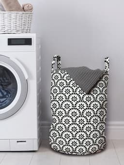 ABAKUHAUS abstracte waszak, monotone ronde lakens, wasmand met handgrepen, trekkoordsluiting voor wasserettes, antracietgrijs en wit — thumbnail 3