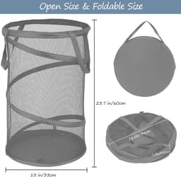 Ulisem - Opvouwbare wasmand - 59 liter pop-up - Met handvatten - Ademend nylon gaas - Ventilerend en geurbestrijdend - Draagbaar en ruimtebesparend - Multifunctioneel voor thuis en reizen - Grijs — thumbnail 5