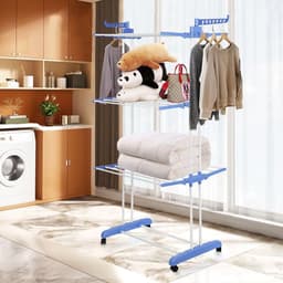 Staand Droogrek - Wasdroger Toren - Kleding Drogen - Met Wielen Inklapbaar - 75 x 64 x 170 cm — thumbnail 3