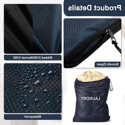 Waterdichte waszak met rits, grote opvouwbare tas voor vuile was, 60 x 90 cm, ideaal voor reizen en thuisgebruik, grijs-blauw — thumbnail 4