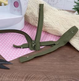 Spiralen Ritsen Set - Ritsen met trekker - Kleding repareren - Niet-gescheiden ontwerp - 16 cm - Militair groen — thumbnail 4
