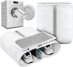 Schoenwaszak XL, 2-in-1 schoenwaszak, wasmachine, waszak voor schoenen en sneakers met extra reinigingsvak voor zolen, schoenwaszak voor schoenen, wasnet, verstevigde ritssluiting (wit) — thumbnail 1