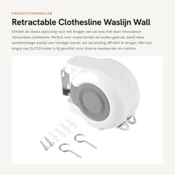 Dailygoods- Waslijn Intrekbaar Automatisch Rolsysteem - Wanddroogrek - PVC-draad - 2x12,8 m - Duurzaam - Verstelbare Lijnen - Wasdroger — thumbnail 1
