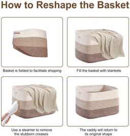 Wasmand groot formaat 55x43x30 cm - Gevlochten katoenen touw opbergmand - Storage basket voor dekens, babyspeelgoed en kleding - Past in badkamer, babykamer, slaapkamer en woonkamer — thumbnail 2
