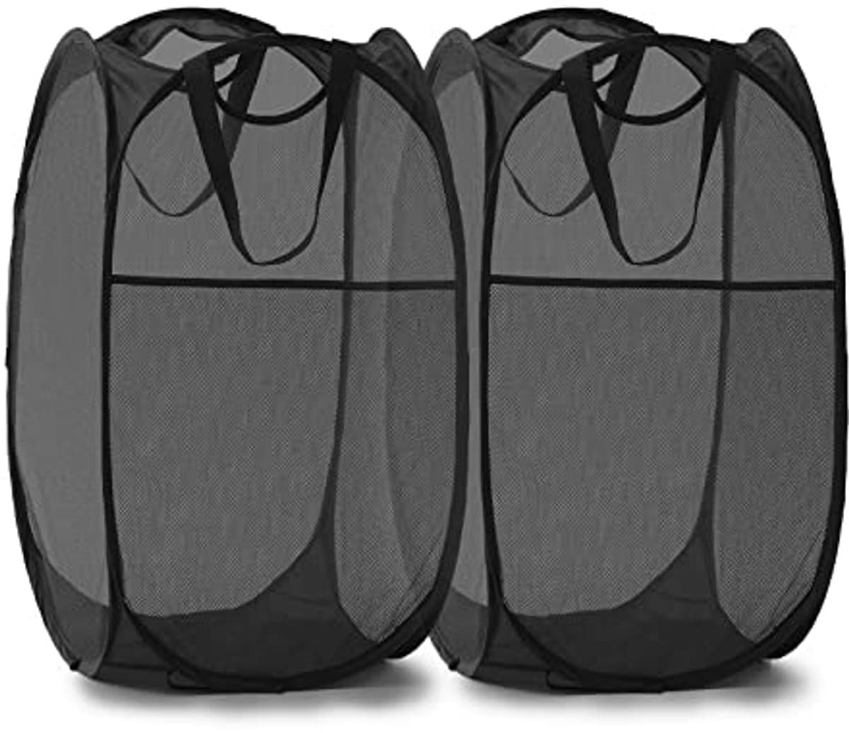 Wasmand - 2 stuks - Opvouwbare wasmand – Pop-up wasmand - Inklapbare pop-up wasmand van gaas - Voorzien van stevige handgrepen en zijvak - Draagbare, opvouwbare mand voor studentenkamers, badkamers en op reis - Zwart — afbeelding 1