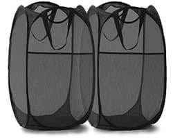 Wasmand - 2 stuks - Opvouwbare wasmand – Pop-up wasmand - Inklapbare pop-up wasmand van gaas - Voorzien van stevige handgrepen en zijvak - Draagbare, opvouwbare mand voor studentenkamers, badkamers en op reis - Zwart