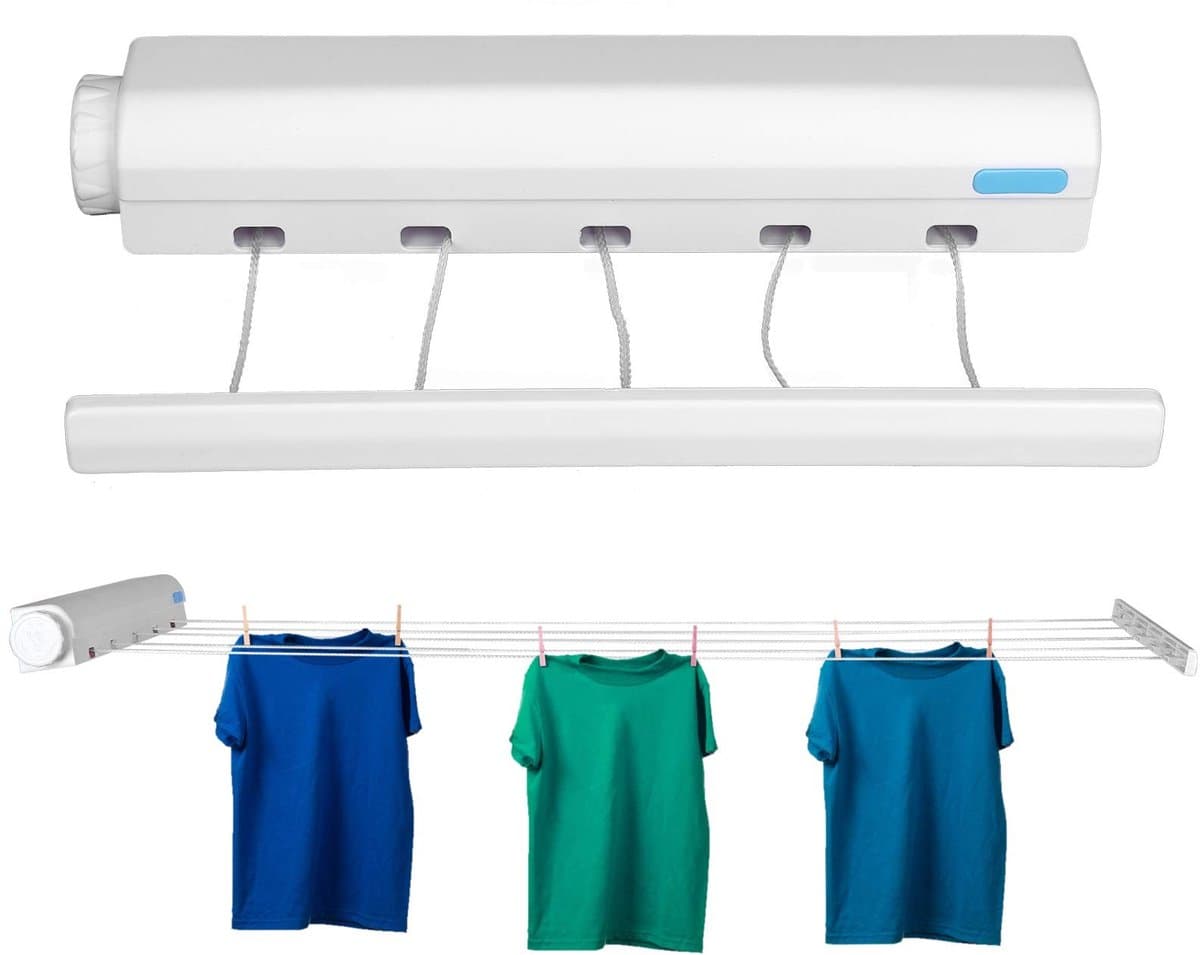 Dailygoods- Waslijn Uittrekbaar - Telescopische Wandmontage - Kleding Hangende Lijn - Sterk Touw - Hoogwaardig ABS-Materiaal - Geschikt voor Binnen/Buiten - Wasdrogerlijn — afbeelding 1